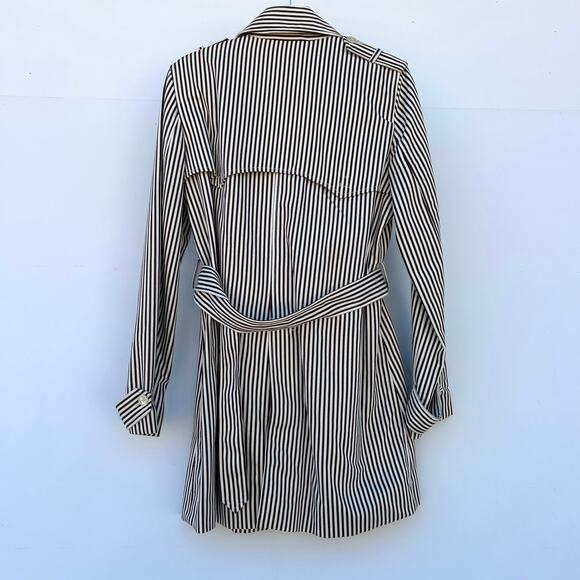 Vintage Ralph Lauren Pinstripe Brown Neutral Belted Trench Coat Large Preppy - Picture 4 of 12
